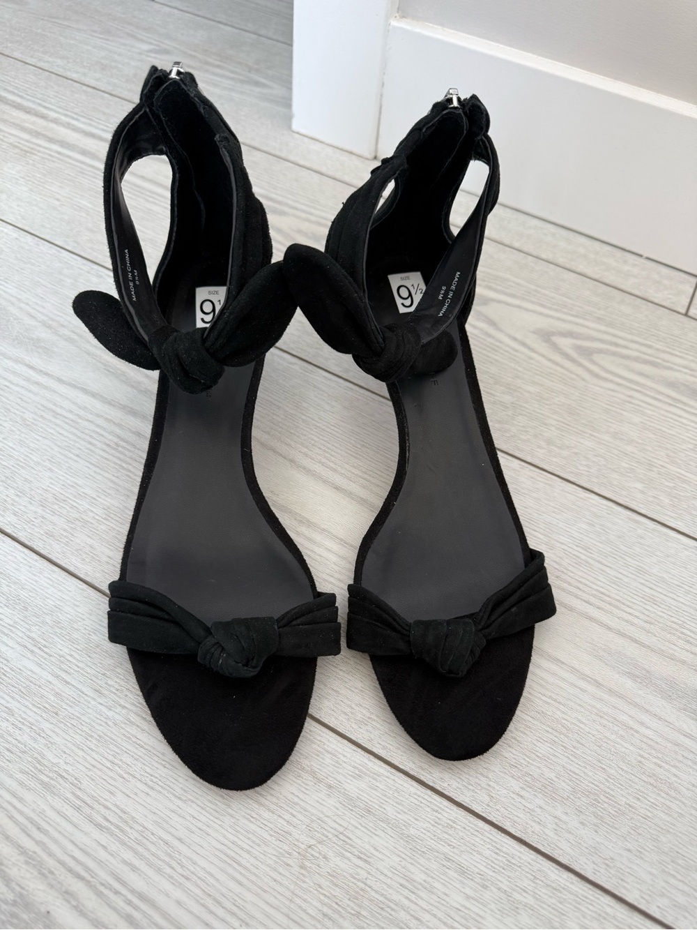 Rebecca Minkoff Kaley suede bow kitten heels black leather 9.5M new open toe